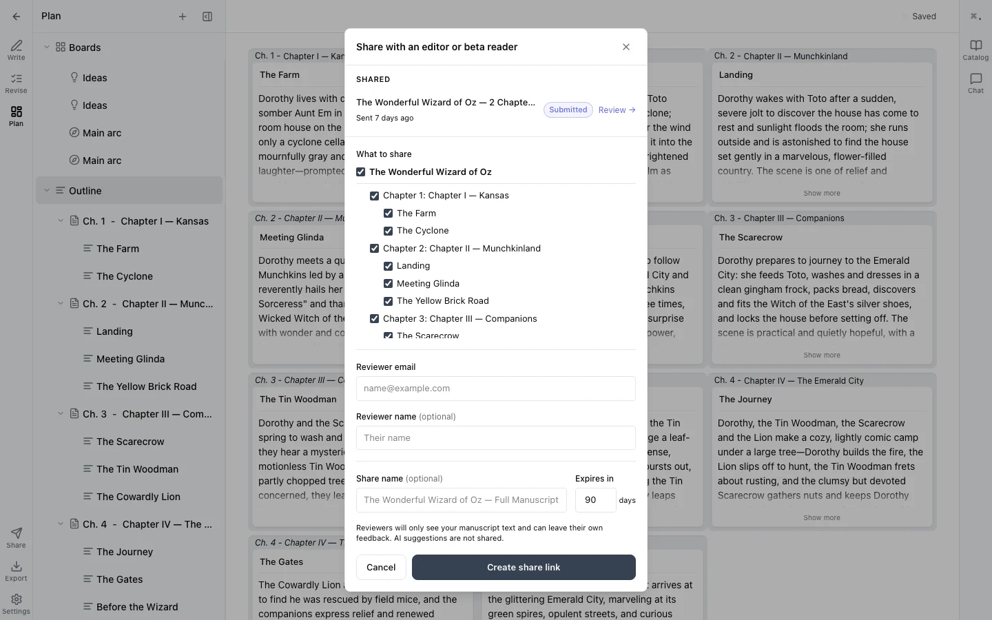 Share dialog or editor/beta reader's view with tracked changes